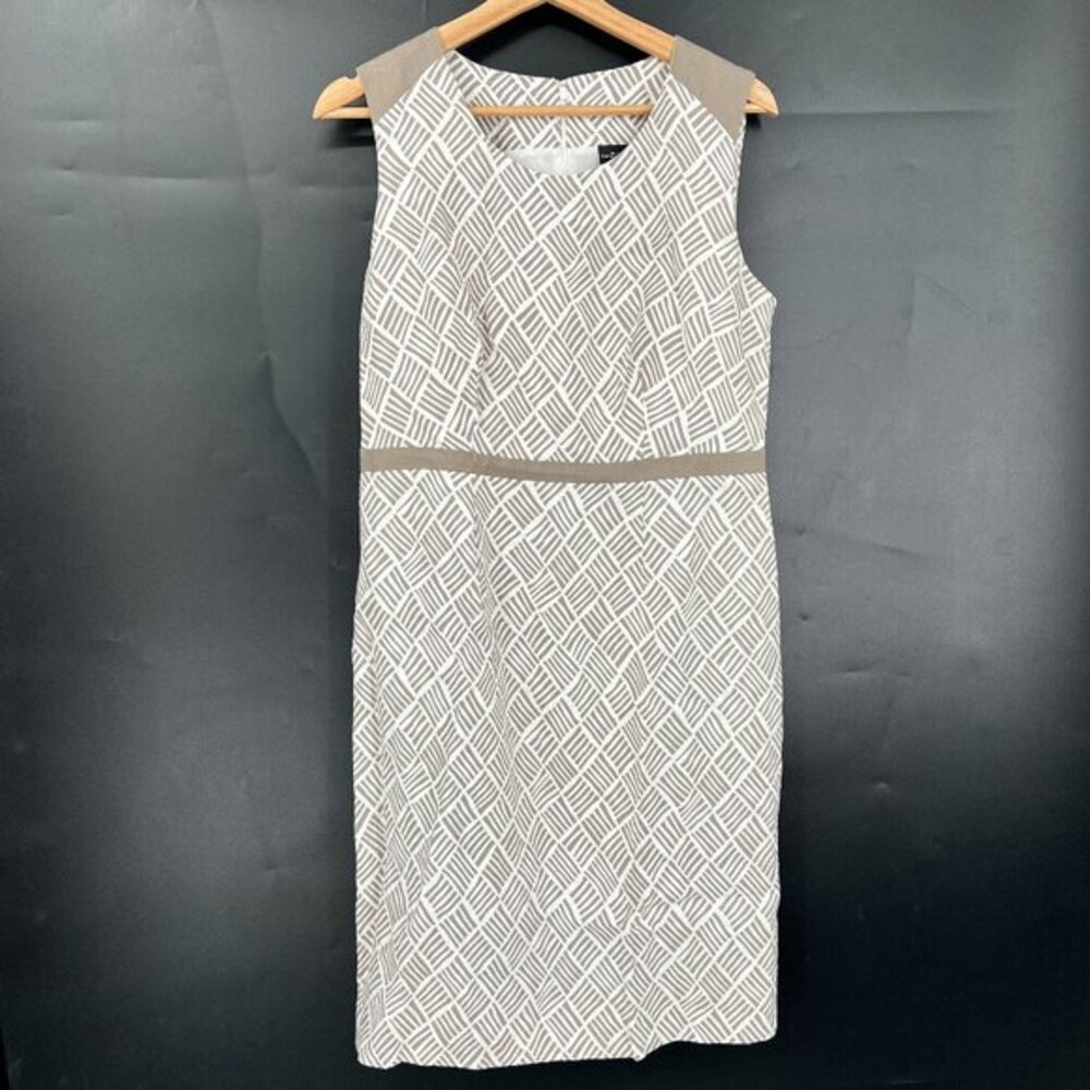 NEW Your Sixth Sense linen lined shift‎ dress tan white Coastal grandma 38 8